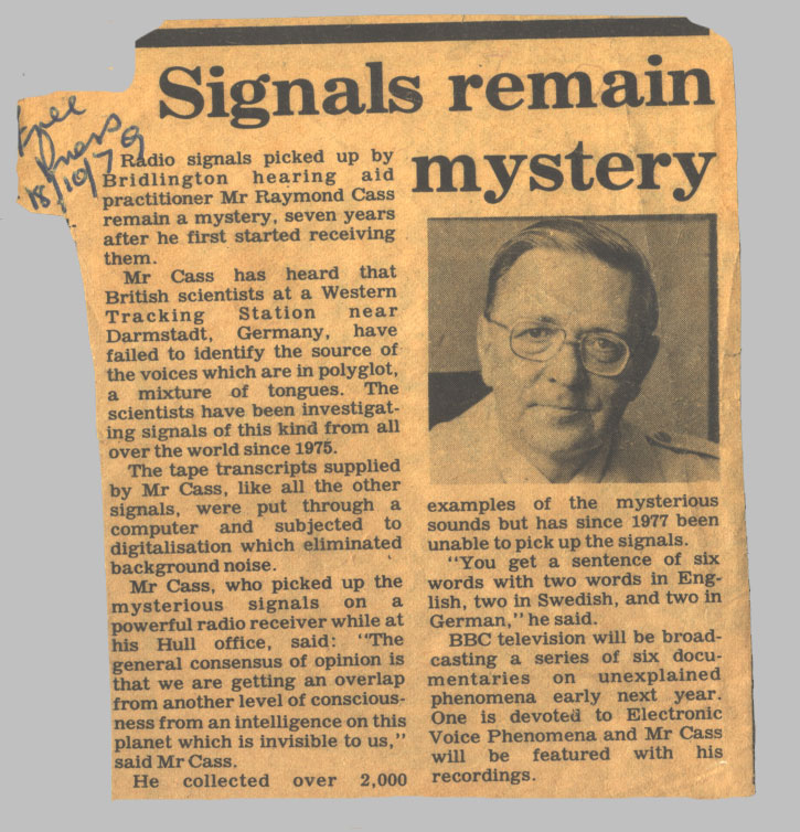 Raymond Cass Press Cutting 1979 EVP